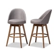 thumbnail image 6 of Set of 2 Baxton Studio Carra Mid-Century Modern Grey Fabric Upholstered Walnut-Finished Wood Swivel Bar Stool Set, 6 of 8
