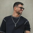 thumbnail image 5 of Leander Silver-Plated Cross Necklace, Unisex, 26mm Stainless Steel Diamond-Cut Figaro or Cuban Chain, Cross Pendant Necklace, 5 of 5