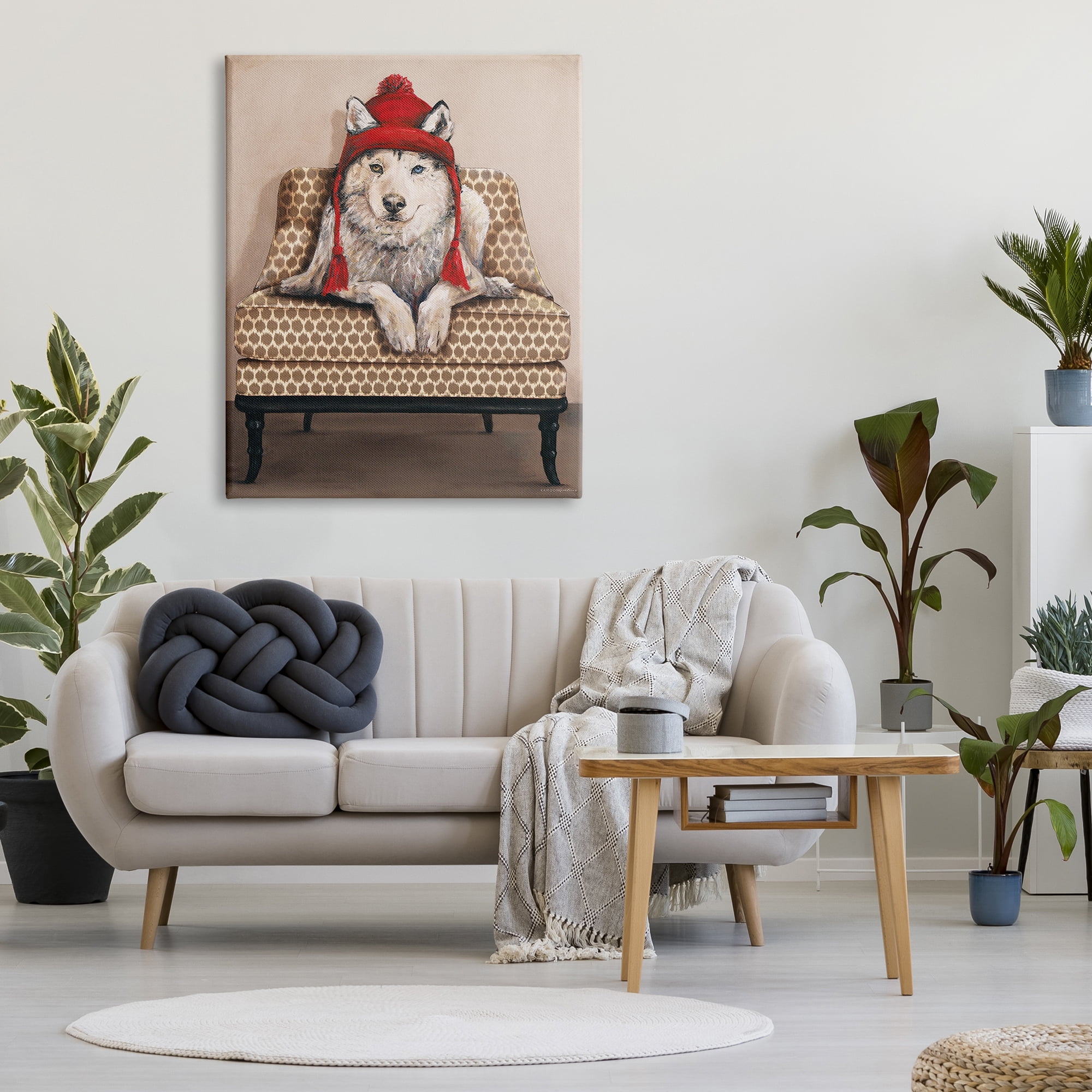 Stupell Industries Winter Husky Red Pom Hat Chic Livingroom Chair, 36 x 48, Design by Kamdon Kreations