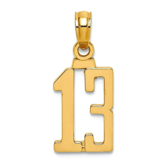 14k Gold Pendant Necklace Sport game Number 13 Block Styl 16.3x8.4mm Wide 0.95mm Thick Pendant for Women