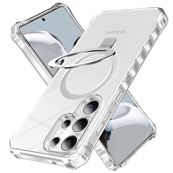 Decase for Samsung Galaxy S24 Shockproof Case with Magnetic Ring Kickstand, Wireless Charging, Military-Grade Drop Protection, Anti-Scratch, Crystal Clear TPU Cover for Galaxy S25 Ultra,Clear