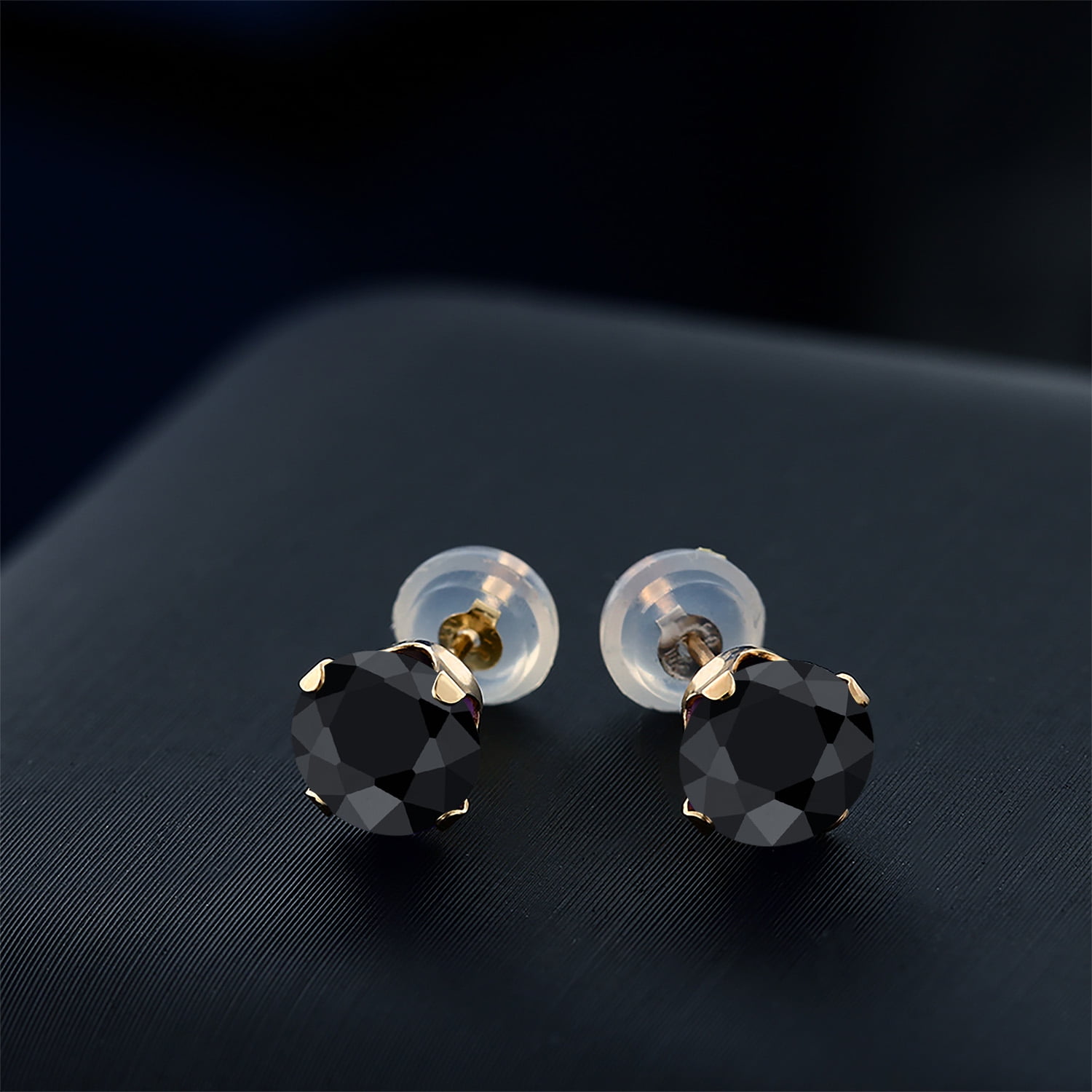 Gem Stone King 2.30 Cttw Round 6MM Black Sapphire 10K Yellow Gold Stud Earrings for Women