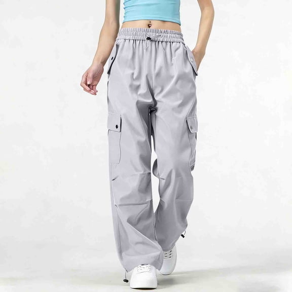 EaskTriop Womens Wide Leg Cargo Pants High Waisted Elastic Drawstring Waist Relaxed Fit Baggy Trousers with Pockets Utility Slacks