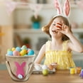 thumbnail image 3 of Easter Gift Bag Round Linen Tote Basket with Rabbit Design 9.5 in x 9 in Green Blue Hot Pink, 3 of 6