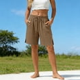 thumbnail image 2 of Womens Shorts with Slits Pockets And Button Solid Color Loose Cotton Casual Wide Leg Shorts for Women, 2 of 6