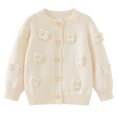 thumbnail image 2 of Girls' Handmade Flower Knit Cardigan Round Neck Long Sleeve Sweater Jacket, 2 of 12