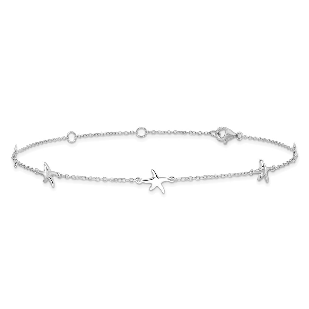 Sterling Silver Rhodium-plated Starfish 10in Plus 2in ext Anklet