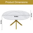 thumbnail image 4 of PORKISS 59" Extendable Round Dining Table for 6, Modern Kitchen Table with Carbon Steel Base, Dining Room Table with Thickened Marble-veined Tabletop, Perfect for Small Space, White+Gold, 4 of 10