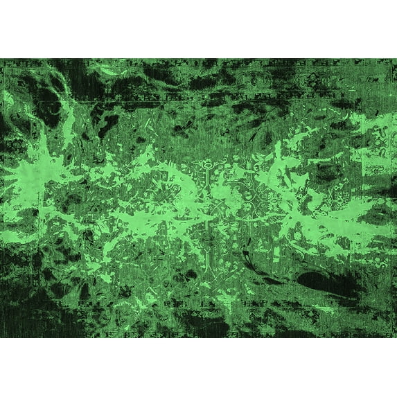 Ahgly Company Indoor Rectangle Oriental Emerald Green Industrial Area Rugs, 2' x 5'