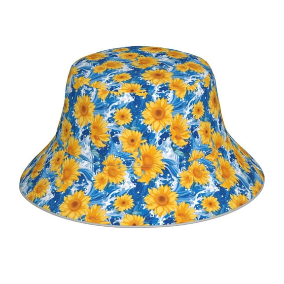 Balery Ocean Wave Sunflower Sun Hats for Men Women Bucket Hat UPF 50  Buckey Hat Boonie Hat Foldable UV Protection Hiking Beach Fishing Summer