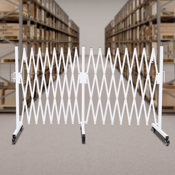 Mobile Fence Gate 212.6in Expanded x 40in Tall White Retractable Crowd Control Barrier with 6 Lockable Wheels