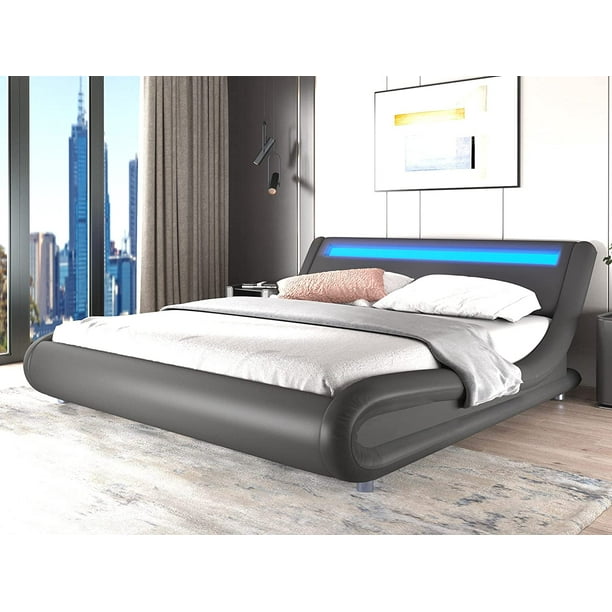 Amolife Queen Size Wave Like Curve Deluxe Upholstered Modern Bed Frame With Led Headboard Dark Grey Gray, Amolife Bed Frame Assembly Instructions