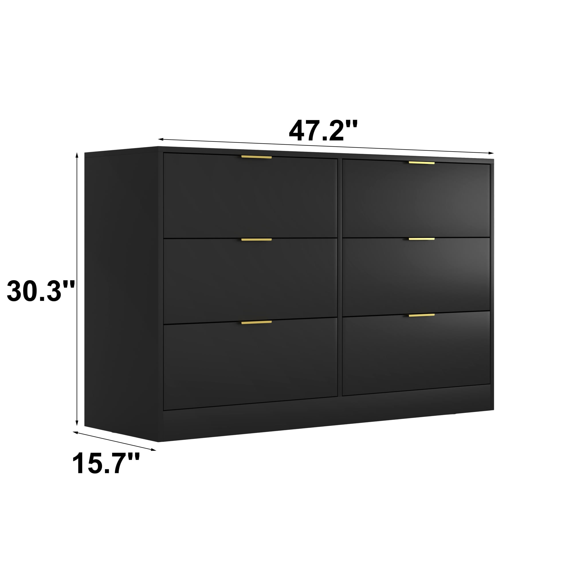 Modern 6 Drawer Dresser,Wood Chest of Drawers,Wide Storage Cabinet for Bedroom,Living Room,Hallway,Black
