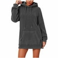 thumbnail image 7 of SMihono Drawstring Hoodie Dress for Women Soft Fuzzy Fleece Sweatshirt Dress Pullovers Cute Long Sleeve Warm Winter Sweater Dress Dark Gray XL, 7 of 7