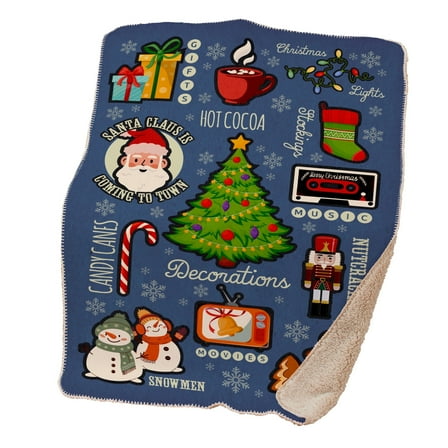 Vintage Christmas 37" x 57" Sherpa Lined Throw Blanket