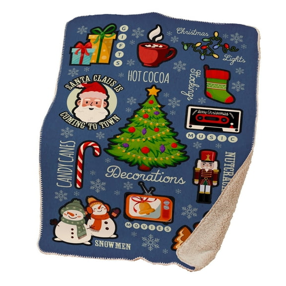 Vintage Christmas 37" x 57" Sherpa Lined Throw Blanket
