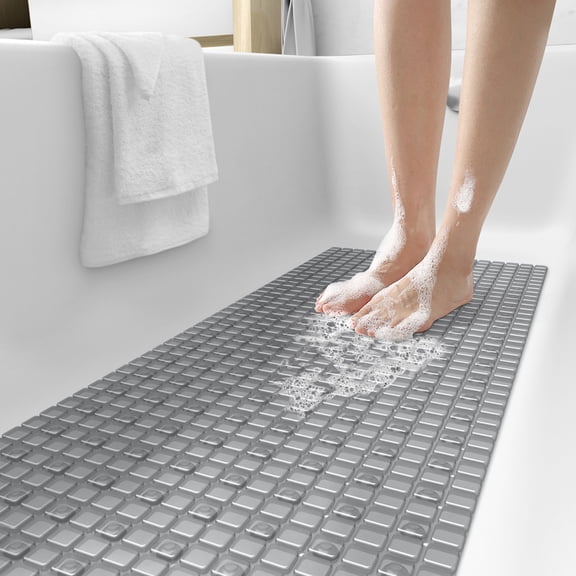 PABUBE Shower Mat for Bathtub Bath Mat for Tub 16"x 39" Non-Slip Bathtub Mat Machine Washable Tub Mat, Clear Gray