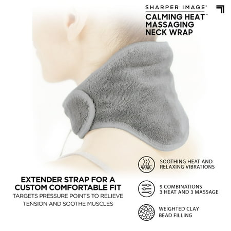 Sharper Image Calming Heat Massaging Neck Wrap, Relaxing Vibrations, Gray