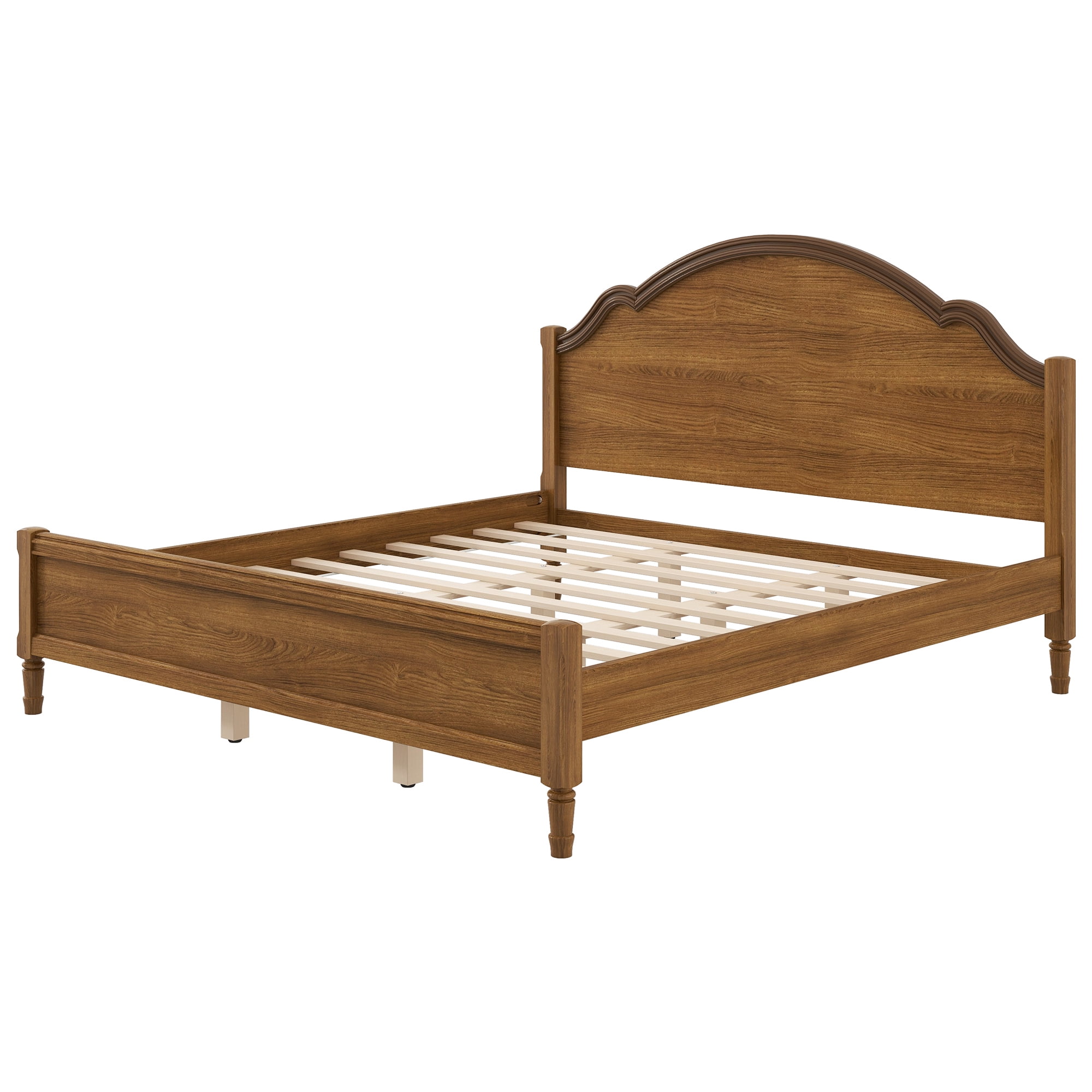 Euroco Wood King Size Platform Bed with Headboard, No Spring Box Needed, Walnut