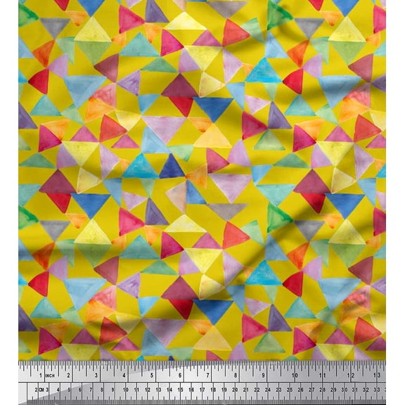 Soimoi Viscose Chiffon Fabric Triangle Geometric Print Sewing Fabric Yard 42 Inch Wide