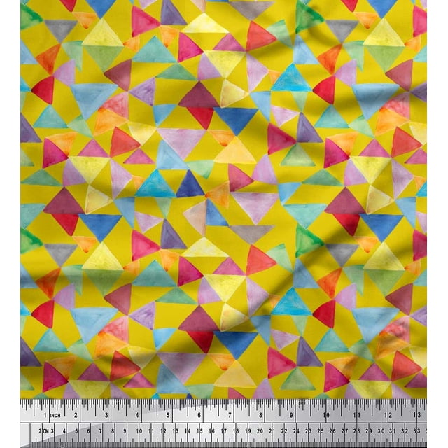 Soimoi Silk Fabric Triangle Geometric Print Fabric by Yard 42 Inch Wide