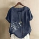 thumbnail image 2 of Vestidos Casuales Para Mujer, Blusas De Mujer De Moda Blusa informal de lino con cuello redondo, manga corta y botones para mujer, 2 of 7