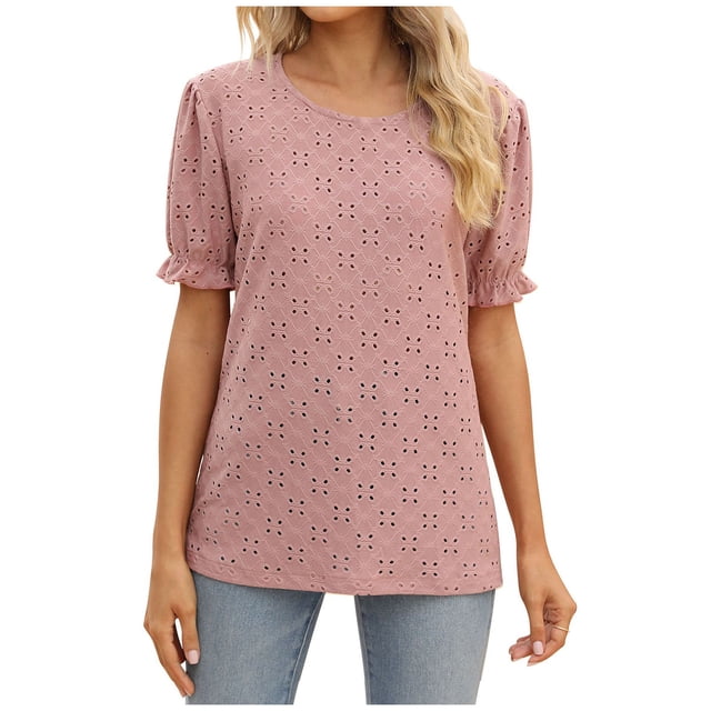 Birdeem Mode Femmes Été Col Rond Uni Manches Courtes Aguichant Haut Blouse