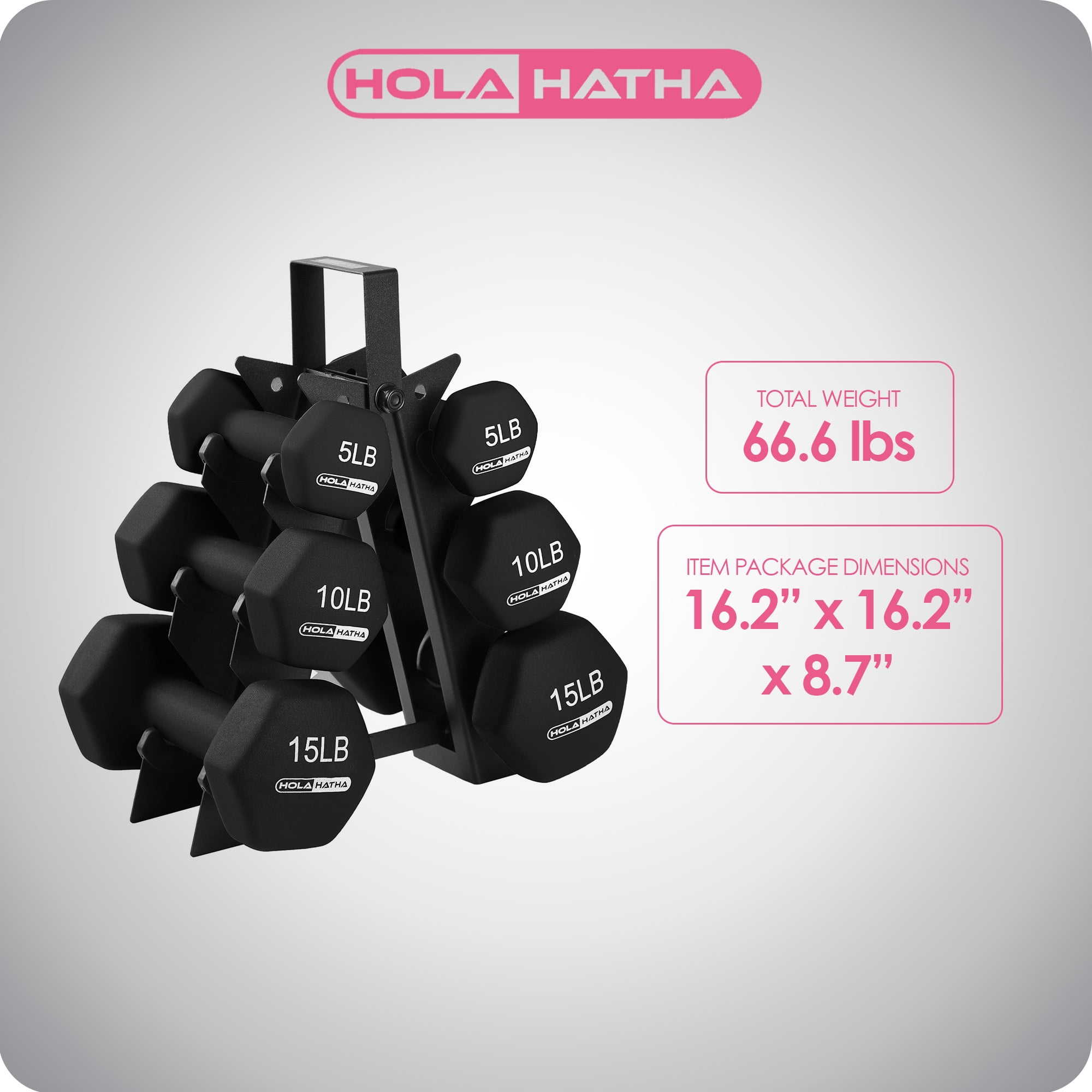 HolaHatha Neoprene Dumbbell Free Hand Weight Set & Rack, 5,10,15 lb