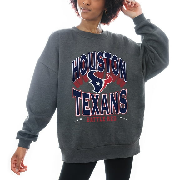Women's Gameday Couture Charcoal Houston Texans Oversized Long Weekend Premium Fleece Drop Shoulder Pullover Sweatshirt