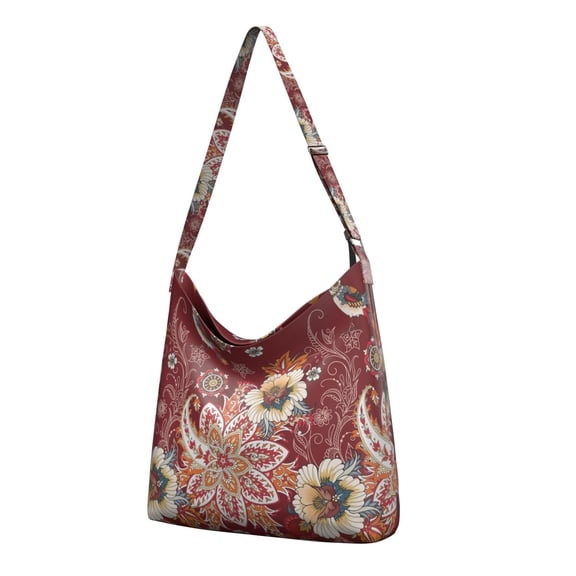 Vintage Paisley Crossbody Shoulder Bag - Lightweight Adjustable Spacious Multi-Pocket Boho Purse for Women