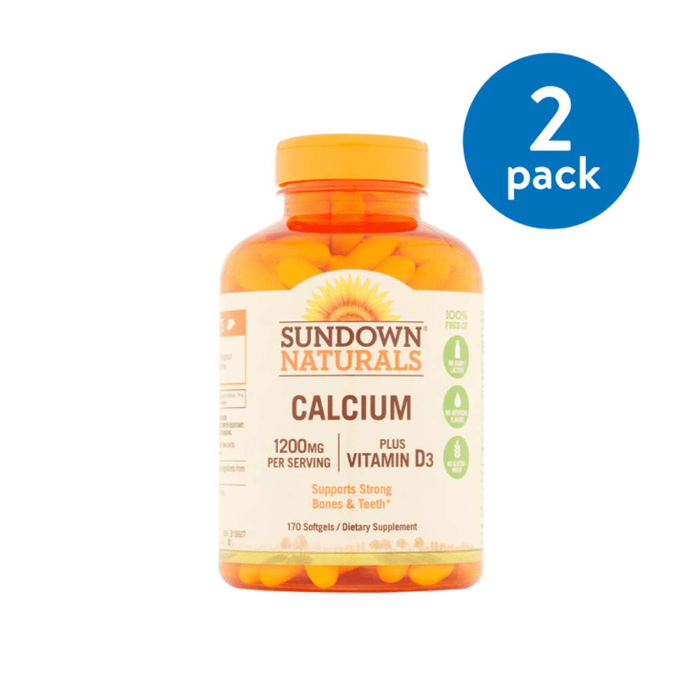 (2 Pack) Sundown Naturals Calcium plus Vitamin D3 Softgels, 1200 Mg