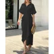 thumbnail image 2 of Vestido de cintura alta con cordones para mujer, cárdigan de un solo pecho con solapa, manga corta, dobladillo plisado, moda de verano, 2024, 2 of 5