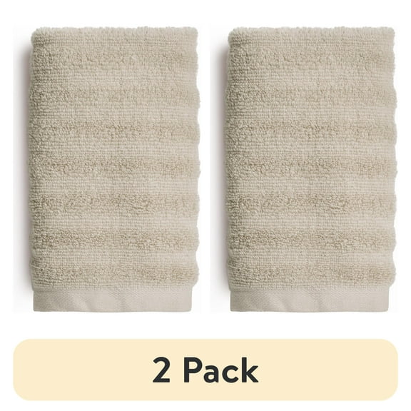 (2 pack) Mainstays Performance Cotton Hand Towel, Super Soft Quick Dry Fade Resistant, Textured Beige