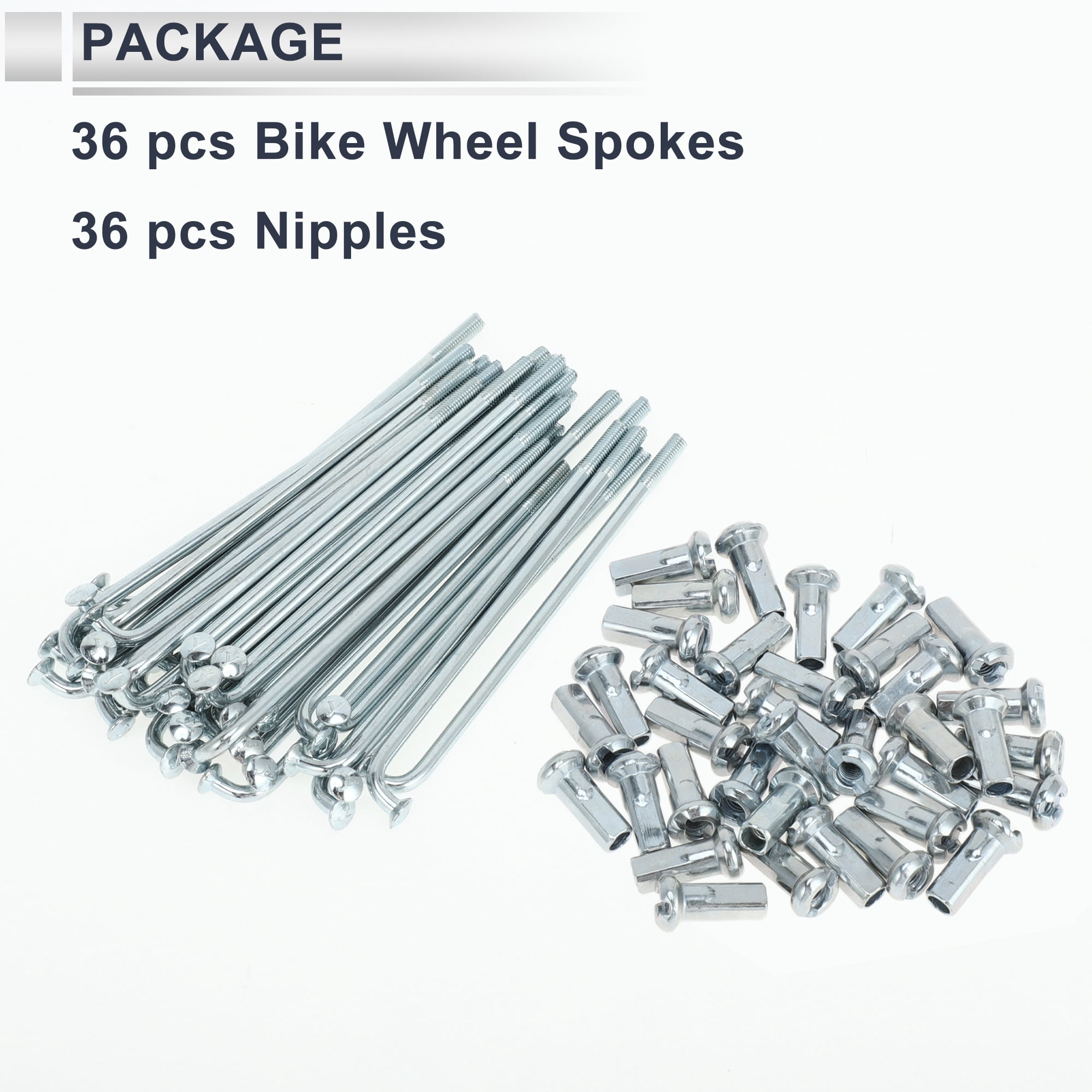 Unique Bargains 36Pcs 12G Bike Wheel Spokes with Nipples Carbon Steel Silver Tone 2.83"