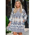 thumbnail image 5 of Women's Sky Blue Boho Print Mini Dress – Long Sleeve Split Neck for Effortless Spring Style, 4X, 5 of 5