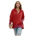 thumbnail image 5 of vigerkar Women's Casual Long Sleeve Sweatshirt Loose Henley Neck Pullover Tunic Tops Fashion Outfits (Wine, M), 5 of 9