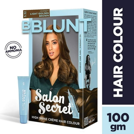 BBLUNT Salon Secret High Shine Creme Hair Colour, Honey Light Golden Brown 5.32, 100g with Shine Tonic,