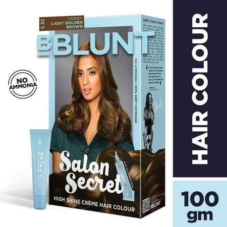 BBLUNT Salon Secret High Shine Creme Hair Colour, Honey Light Golden Brown 5.32, 100g with Shine Tonic, (Best Lighting For Hair Salon)