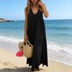 thumbnail image 2 of Faldas Largas para Mujeres de Verano Color Sólido Falda con Cuello en V con Falda Plegada Vestido de Bolsillo Falda Larga de Playa, 2 of 7