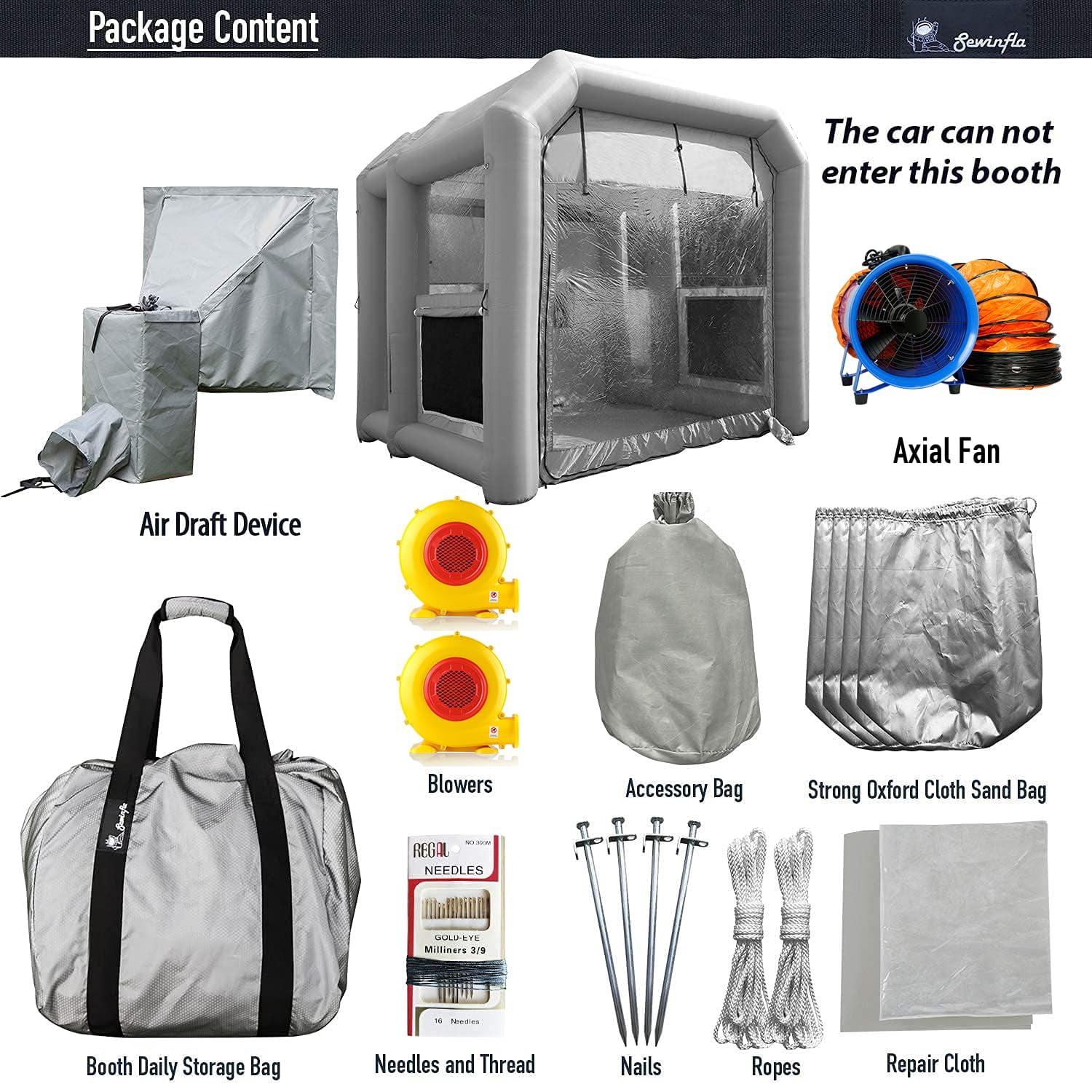 Sewinfla Professional Inflatable Paint Booth 12.5x11.2x11.2Ft with Air Extractor Device, Portable Spray Paint Booth with High Efficient Ventilation System for Cars, Auto Parts, Furnitures Painting