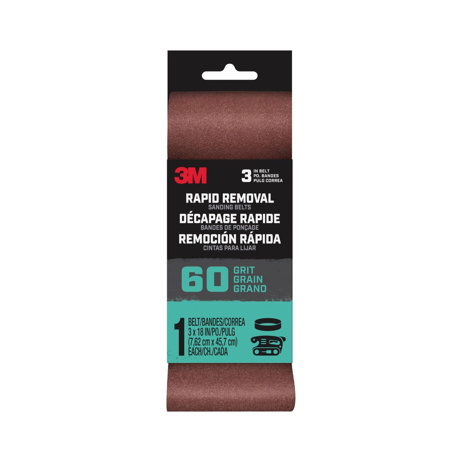 (2 pack) 3M Power Sanding Belt, 60 Grit, 3 in. x 18 in., Rapid Removal, Power Sanders, 1 Belt