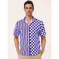 thumbnail image 2 of INSPIRE CHIC Camisa de cuadros a rayas estampada con botones y manga corta en color en contraste para hombre Azul blanco M, 2 of 6