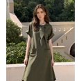 thumbnail image 5 of Women'S Elegant Short Sleeve Ribbon Pocket Flared Maxi Dress Casual Loose Fit Summer Dress Green M, 5 of 7