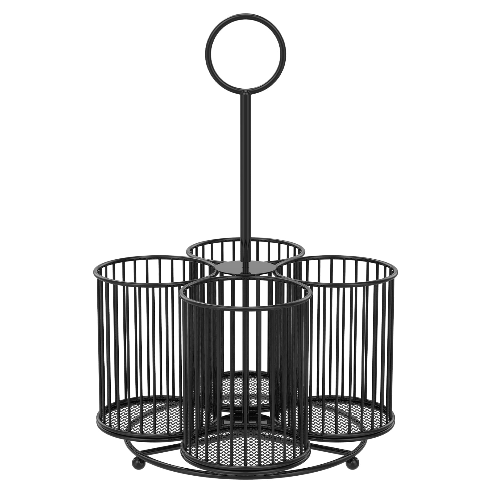 Vensio Black 360 Rotating Utensil Caddy 4 Compartment Metal Mesh Cutlery Storage Organizer Holder for Kitchen Countertop