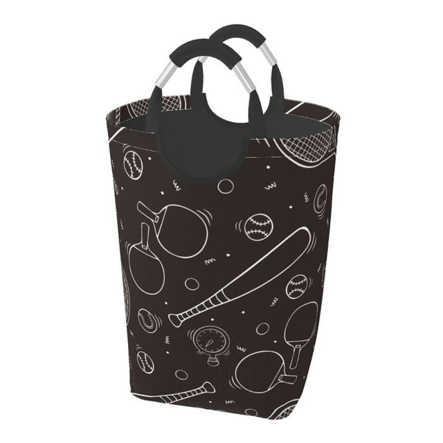 DouZhe 50L Rectangular Laundry Basket, Doodle Sketch Sports Games Prints Waterproof Foldable Laundry Hamper with Aluminum Handles