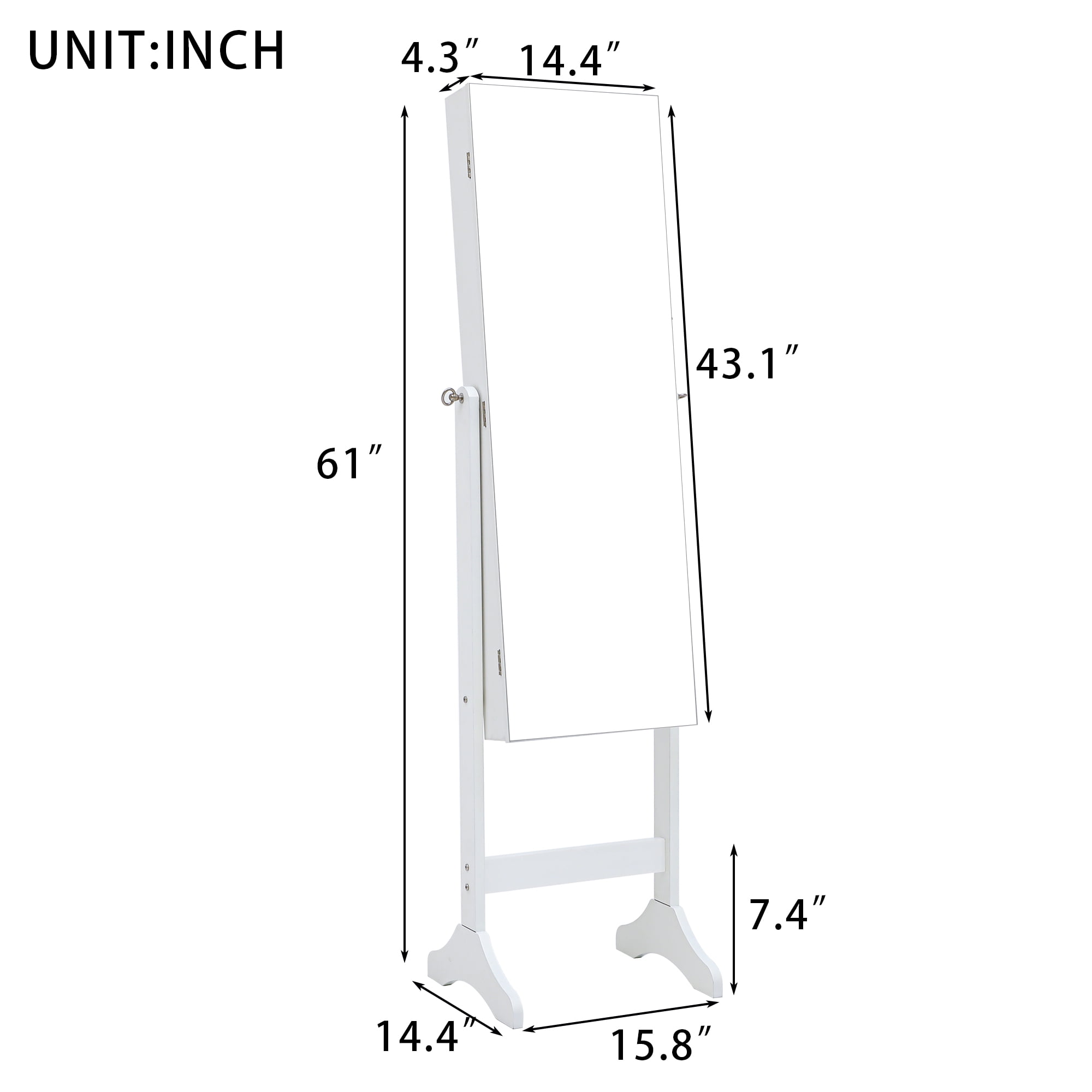 Kepooman Jewelry Cabinet with Full-Length Mirror, Freestanding Body Mirror with Jewelry Storage, Door/Wall Mounted Jewelry Armoire Organizer, Dressing Mirror with Lockable Cabinet, White Kepooman Jewelry Cabinet with Full-Length Mirror, Freestanding Body Mirror with Jewelry Storage, Door/Wall Mounted Jewelry Armoire Organizer, Dressing Mirror with Lockable Cabinet, White