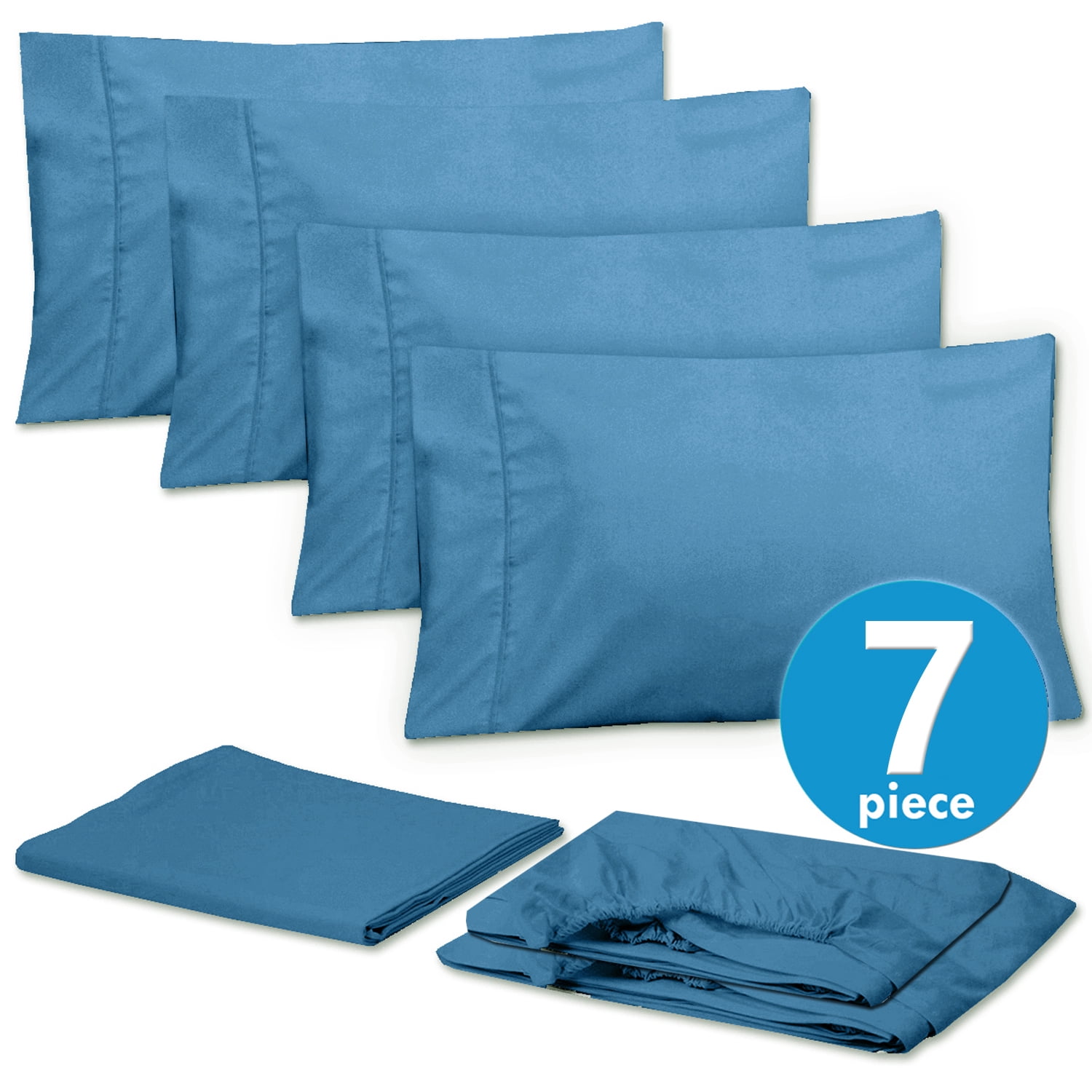 Sweet Home Collection 1500 Series Bed Sheets - Extra Soft Microfiber Deep Pocket 7pc Sheet Set - Denim, Split King