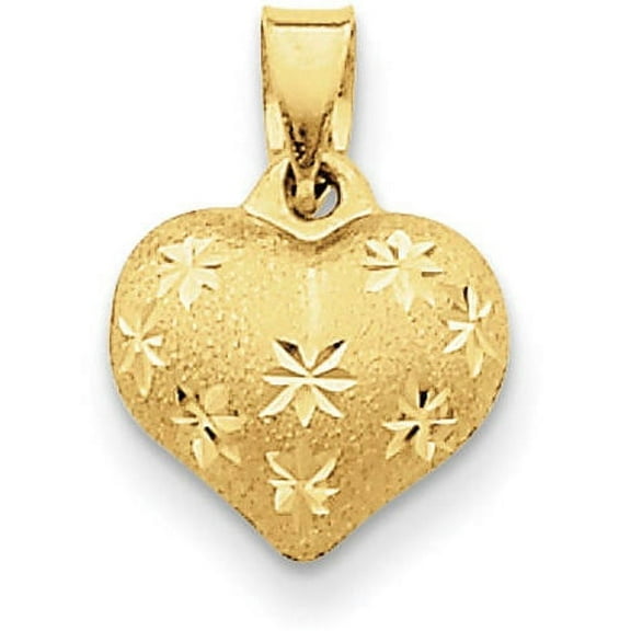 Primal Gold 14 Karat Yellow Gold Satin and Diamond-Cut Puffed Heart Necklace Pendant