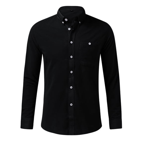 LIIPEE Men Shirts Father's Day Gifts Casual Button Down Collar Tab Long Sleeve Solid Color Ribbed Button Up Shirts Male Single Yoke Regular Breathable Fashion Versatile Tops With Pocket,XXL