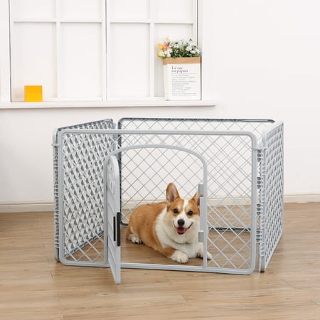 VIBRANT LIFE 4-PANEL PET PLAYPEN, 24”H DOG FENCE WITH DOOR FOR INDOOR AND OUTDOOR USE